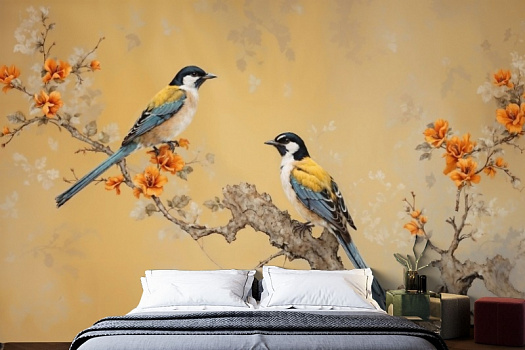 Фотообои в интерьере артикул AG-CB-010, Chinoiserie birds, Design Studio 3D